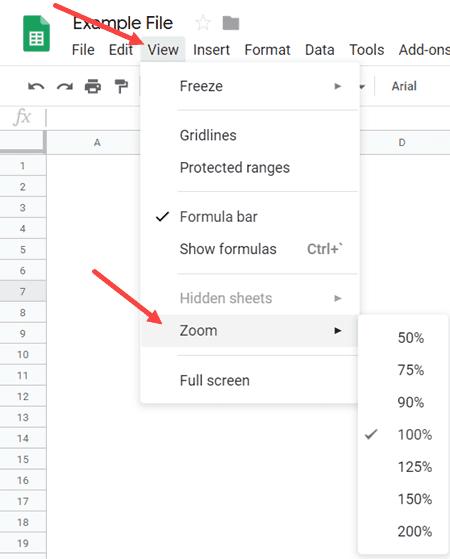Hướng dẫn cách phóng to và thu nhỏ trong Google Sheets